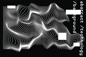 Abstract black and white background with generative art elements.  Futuristic and glitched shapes in cyberpunk style.