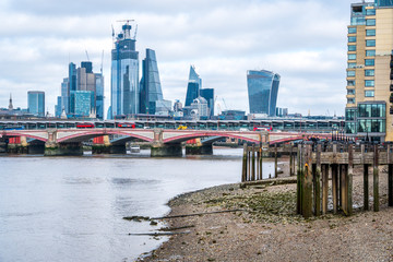 day time london city skyscrapers blackfriars bridge panorama.