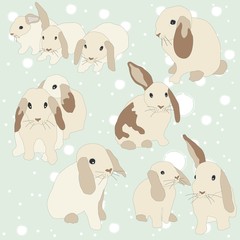 Set of cute funny bunnies. Cute hand drawn design. Bunny Set (one of three)