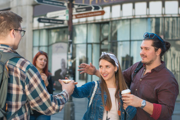 Happy group of friends travelers