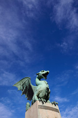 Dragon statue on the Dragon Bridge in Ljubljana, Slovenia
