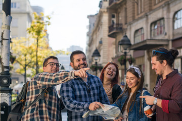 Happy group of friends travelers