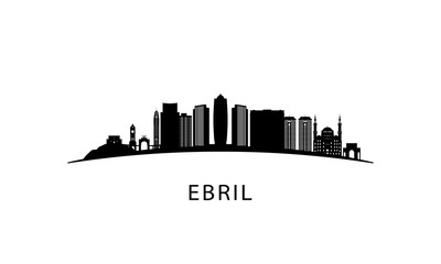 Erbil city skyline. Black cityscape isolated on white background. Vector banner.