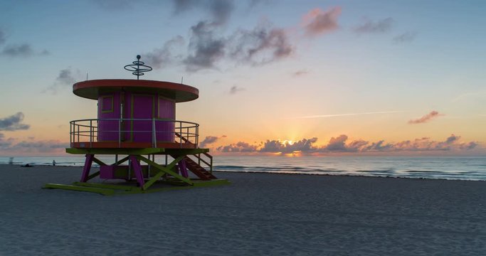 Art Deco style Lifeguard hut on South Beach, Ocean Drive, Miami Beach, Miami, Florida, USA