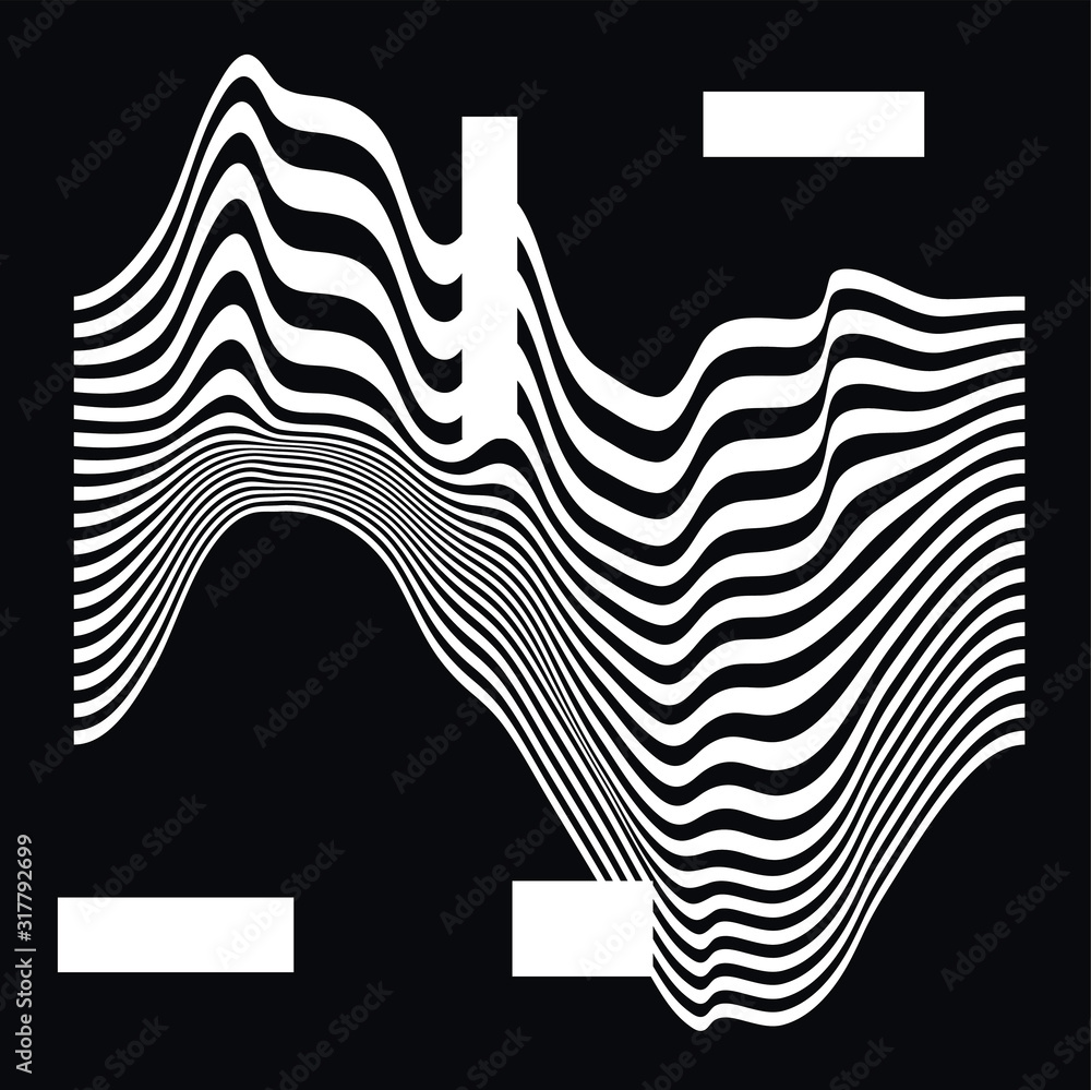Aufkleber Abstract black and white background with generative art elements.  Futuristic and glitched shapes in cyberpunk style.