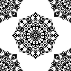 Mandala seamless pattern black and white. Islam, Arabic, Pakistan, Moroccan, Turkish, Indian, Spain motifs