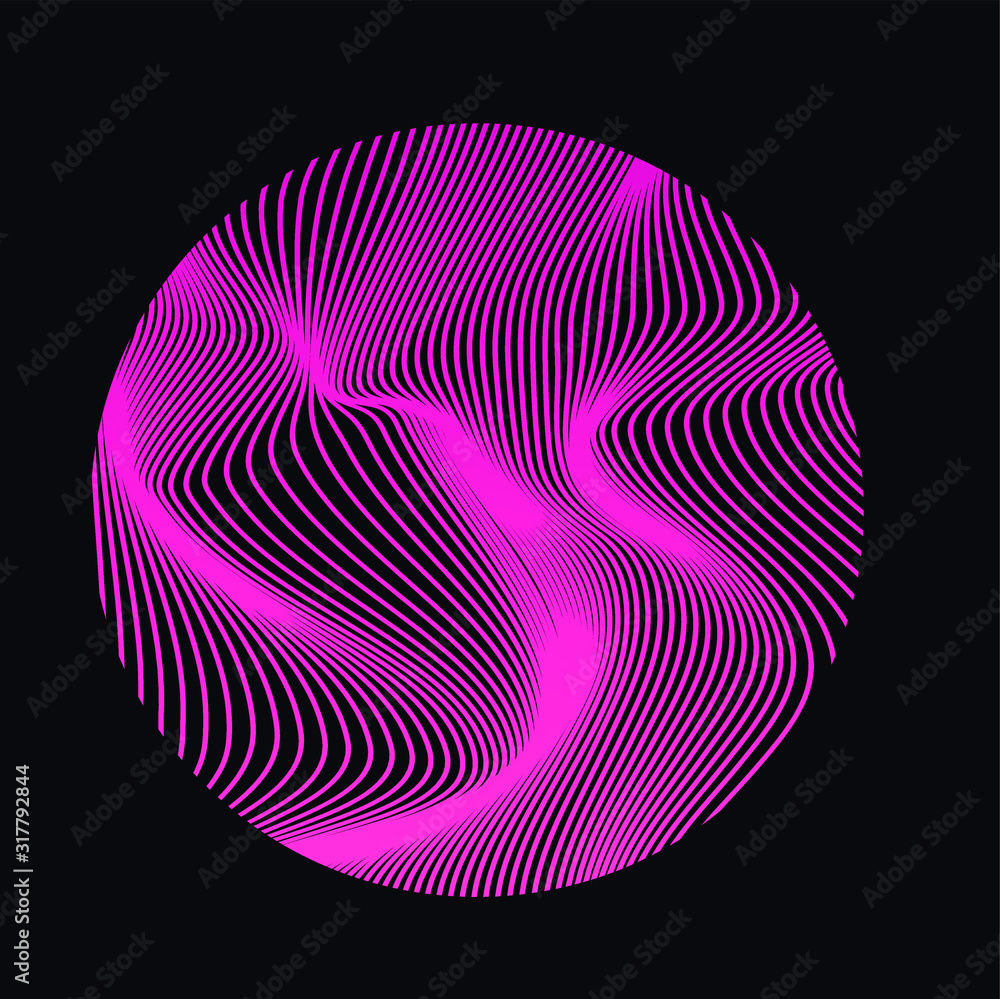Poster illuminated holographic circle with glitched texture, wavy lines. retrofuturistic illustration in 80