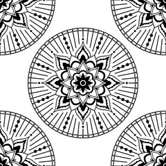 Mandala seamless pattern black and white. Islam, Arabic, Pakistan, Moroccan, Turkish, Indian, Spain motifs