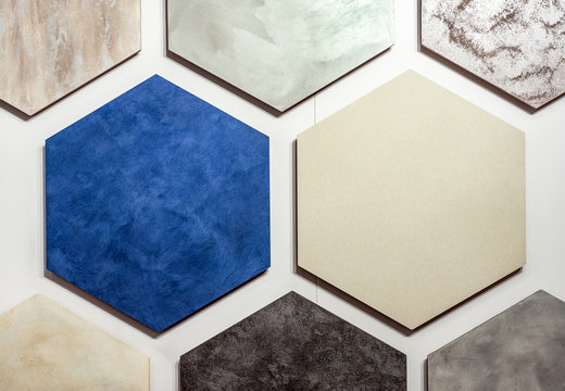 Samples of venetian plaster on a white background.