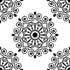 Mandala seamless pattern black and white. Islam, Arabic, Pakistan, Moroccan, Turkish, Indian, Spain motifs