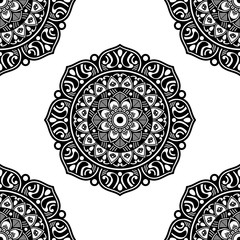 Mandala seamless pattern black and white. Islam, Arabic, Pakistan, Moroccan, Turkish, Indian, Spain motifs