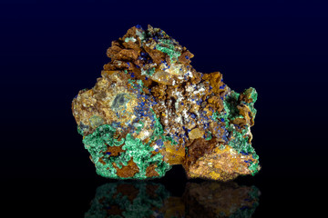 Malachite -  Azurite mineral stone, on dark background 
