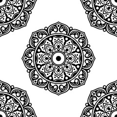 Mandala seamless pattern black and white. Islam, Arabic, Pakistan, Moroccan, Turkish, Indian, Spain motifs