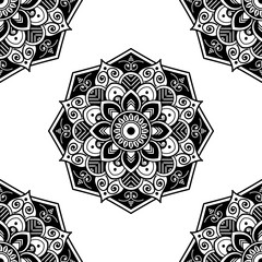 Mandala seamless pattern black and white. Islam, Arabic, Pakistan, Moroccan, Turkish, Indian, Spain motifs