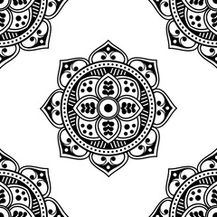 Mandala seamless pattern black and white. Islam, Arabic, Pakistan, Moroccan, Turkish, Indian, Spain motifs