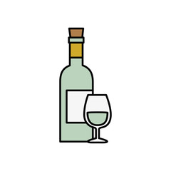 bottle of wine with cup isolated icon