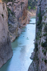 Kayaking, Montrebei Gorge - Congost de Mont Rebei, Noguera Ribagorzana river, Montsec Range, The Pre-Pyrenees, Lleida, Catalonia, Spain, Europe