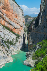 Chiriveta tower, Montrebei Gorge - Congost de Mont Rebei, Noguera Ribagorzana river, Montsec Range, The Pre-Pyrenees, Lleida, Catalonia, Spain, Europe