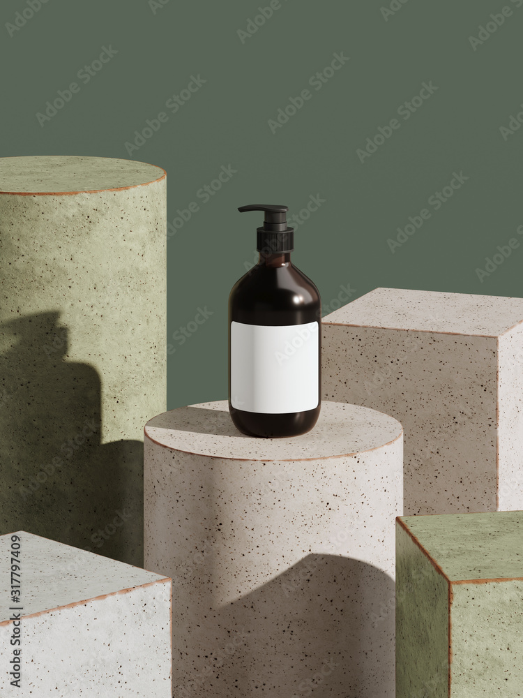 Poster abstract background for branding and minimal presentation. cosmetic bottle on earth tone color ceram