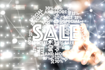 hand touches virtual percent icon