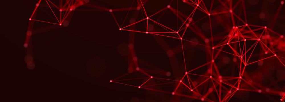 Abstract digital connection dots and lines. Technology background. Network connection structure. Red plexus effect. 3d