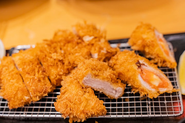 Close up shot of delicious deep fried pork steak