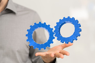 Business, Internet and technology concept. Business select gear icon on virtual screen.