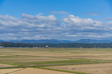 Fototapeta na wymiar Morning high angle view of the rural cityscape near Sendai