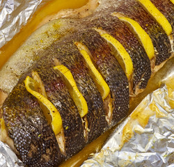 baked trout with lemon in foil