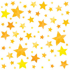 Watercolor illustration of gold yellow stars set 