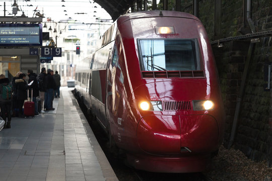 aachen, North Rhine-Westphalia/germany - 18 01 2020: thalys train at aachen main station germany