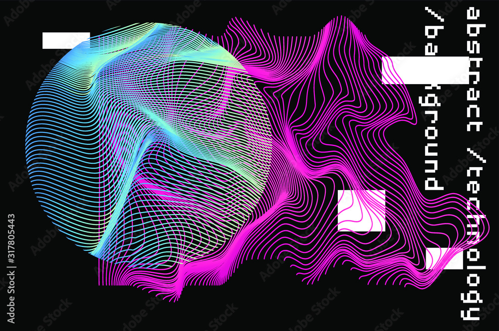 Poster Abstract background with generative art elements. Futuristic and glitched shapes in cyberpunk style.