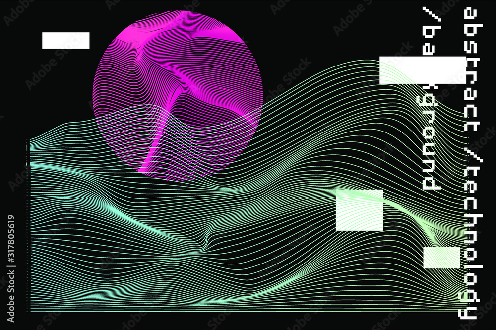 Poster Abstract background with generative art elements. Futuristic and glitched shapes in cyberpunk style.