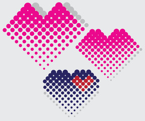 Colorful hearts, made in the style of halftone
