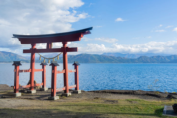 Morning view of the famous Gozanoishi Shrine