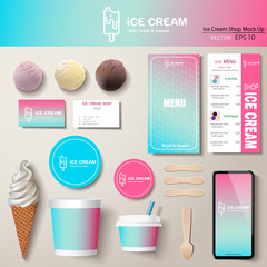 Vector ice cream corporate identity template design set. 