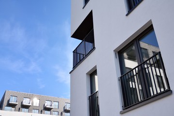 Modern and new apartment building. Multistoried, modern, new and stylish living block of flats.