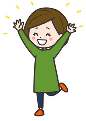 大喜びする女性　ポーズ　イラスト
