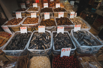 sea cucumber and ohter dried food for sale on market