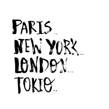 Paris, New York, London, Tokio grung typography city design. Vector print, abstract design