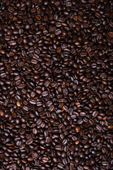 Fresh brown coffee beans texture of roasted ready to drink close-up.