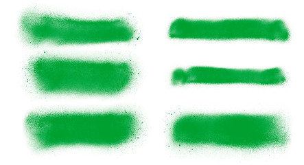 Green paint spray strokes brushes collection. Set of green brushes - obrazy, fototapety, plakaty