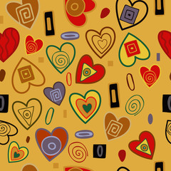 Seamless vector background. A lot of abstract, colorful hearts.