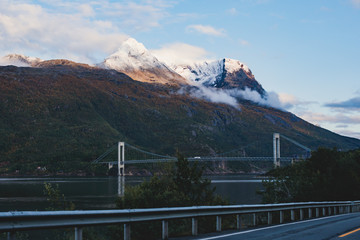 Beautiful view of Narvik, a town and the administrative centre of Narvik Municipality in Nordland county, Norway, located along the Ofotfjorden in the Ofoten region