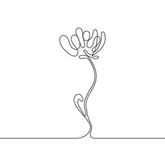 Continuous Flower Vector Illustration, One Line Art Flowering Blossom