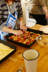 Making Italian focaccia in a cookig class