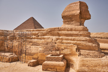 Great Sphinx of Giza on the Giza Plateau on the west bank of the Nile in Cairo, Egypt