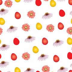 seamless pattern with Easter eggs and spring flowers vector