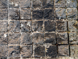 Mosaic stone walk texture. Grey color, Square shape blocks.