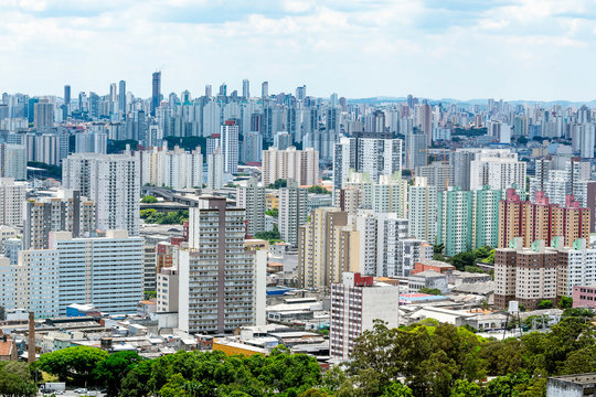 Aerial view of Bras neighborhood region of the city of Sao Paulo SP Brazil during the day. View of a big south american city. 